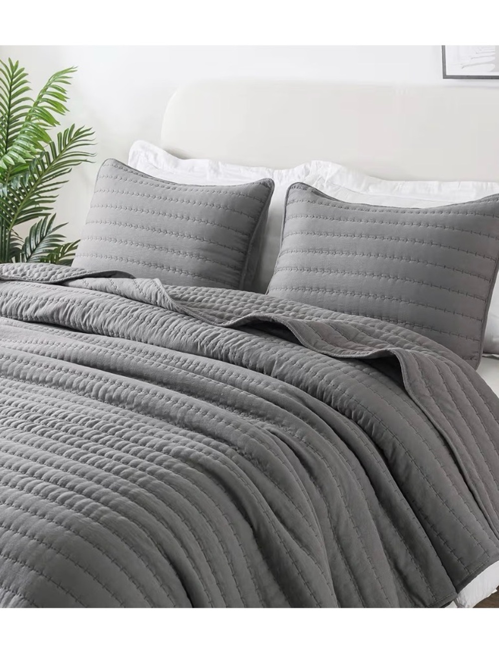 Dark Gray King Size Quilted Bedding Set